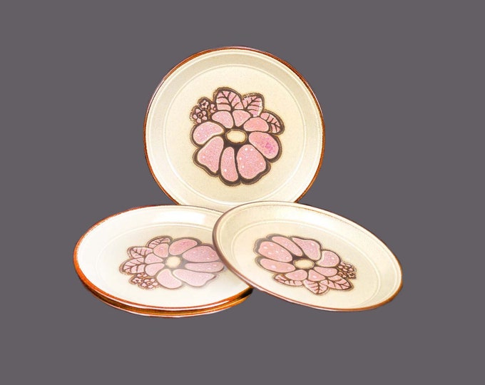 Three Kiln Craft | Staffordshire Potteries Pink Flower Festival K476 stoneware bread plates made in England.