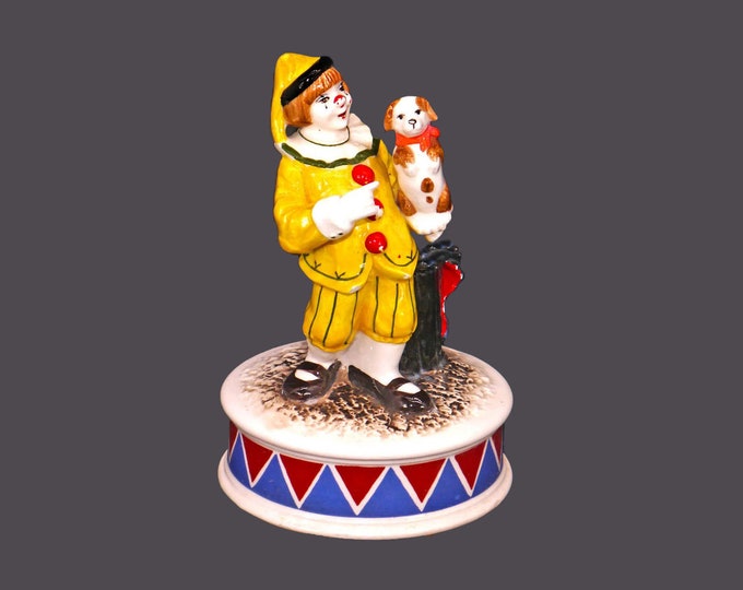 Schmid The Entertainer #254 Clown and Dog hand-painted music box. Original label to base. Made in Japan.