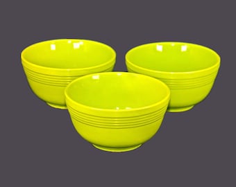 Vintage Laurie Gates California Pottery Somerset Sage Green coupe cereal bowls. Set of 3.