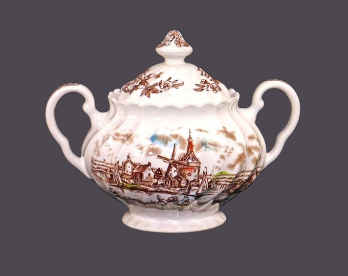 Johnson Brothers Tulip Time Multicolor Brown covered sugar bowl made in England.