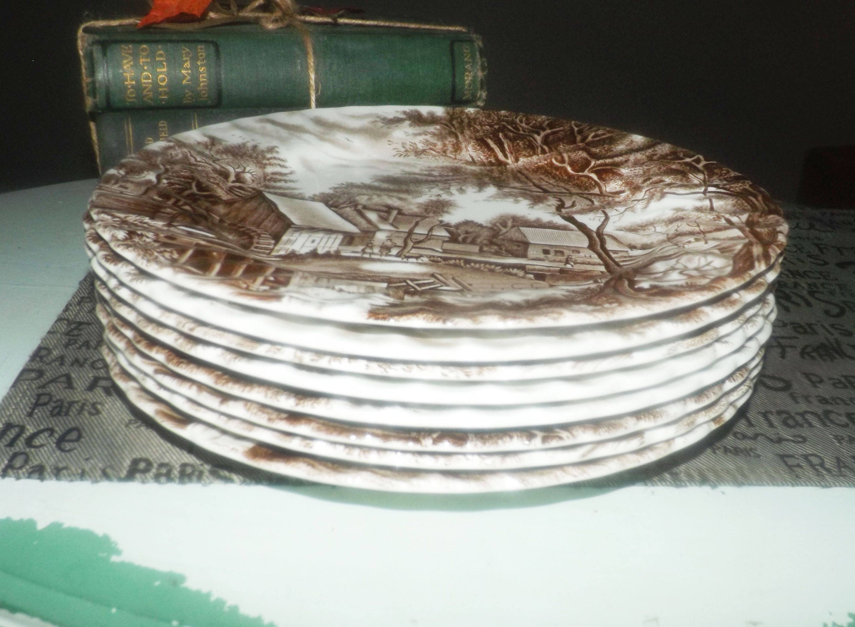 Vintage (1970s) Johnson Brothers ironstone Watermill Brown transferware