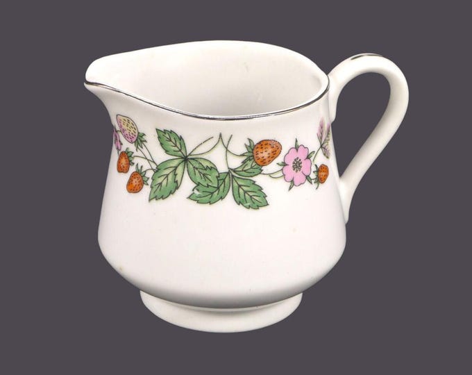 Northland Fine China Japan creamer jug. Pink flowers, strawberries, platinum edge, accents.