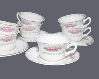 Vintage Royal Staffordshire pattern 1298 Cup and Saucer Sets: Pink Rose Trio. 7 sets.