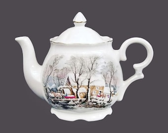 Vintage Avon Currier & Ives Christmas teapot, creamer or sugar bowl. Japan.