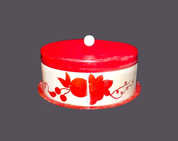 Mid century National Can Corporation | NC Colorware metal cake keeper. Rustic, farmhouse hand-painted fruit, berries. Made in USA.