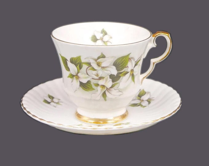 Vintage Hammersley Bone China Tea Cup & Saucer: White Trillium, Royal Windsor