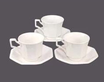 Johnson Brothers Heritage White cup and saucer sets made in England. Choose quantity below.