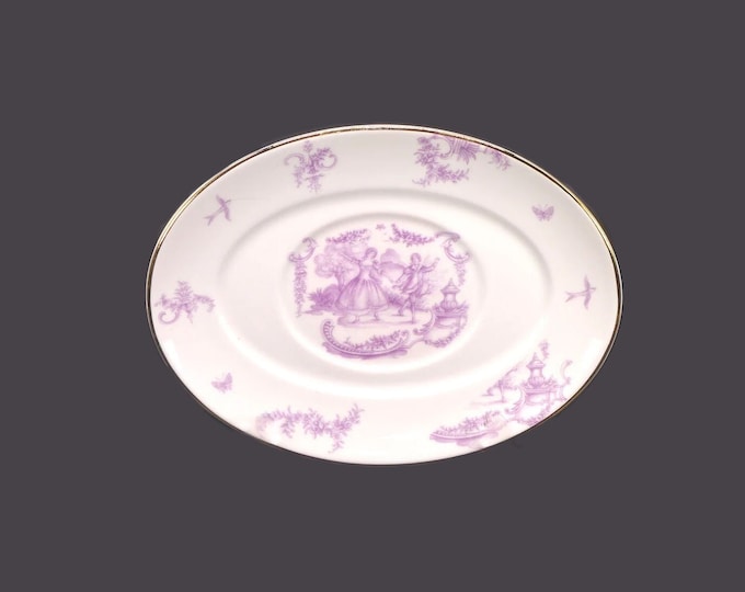 Royal Staffordshire oval plate. Purple | lavender | plum transferware Fragonard romance scene of courting couple dancing. Made in England.