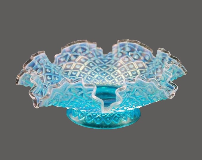 Blue Chalet Glass Hobnail Glass bowl with ruffled edge.