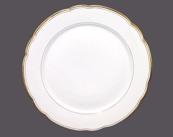 Fisher China FSA2 large dinner plate. Classic gold-and-white tableware made in Germany. Sold individually.