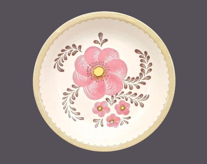 Royal China | Jeannette round pasta serving bowl. Pink flower, brown leaves. Made in USA.