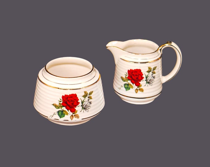 Sadler 3497 red roses creamer and open sugar bowl set made in England.