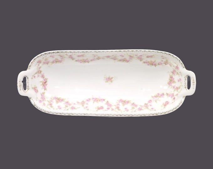 Altrohlau CZE340 Bridal Rose lugged cranberry or relish dish made in Czechoslovakia. Minor flaws (see below).
