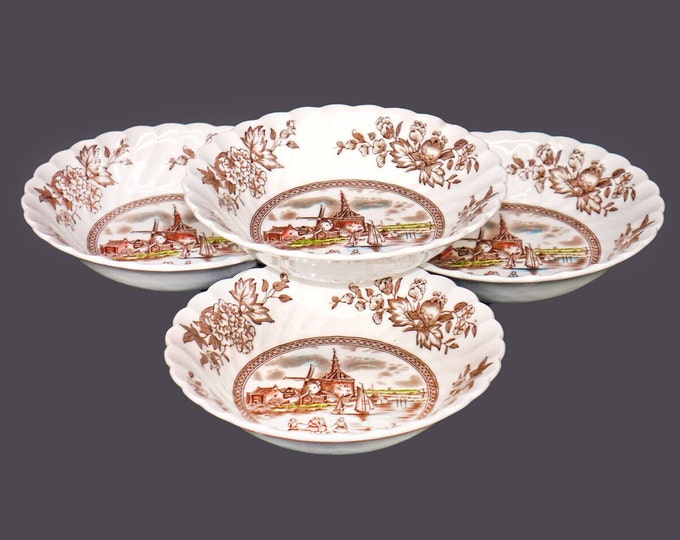 Johnson Brothers Tulip Time Multicolor Brown fruit nappies, dessert bowls made in England. Choose quantity below.