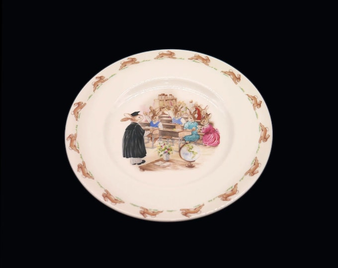 Royal Doulton Bunnykins child's salad plate. Bunnies in the classroom. Made in England.