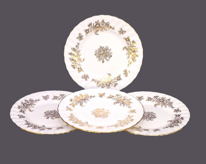 Four Minton Marlow Gold H-5017 bread plates. Bone china made in England.
