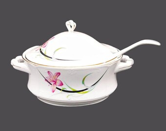 Vintage Chodziez Tureen with Ladle: Pink Floral Poland Serving Bowl