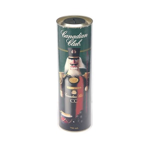 Vintage Canadian Club Whisky collectible coin bank tin. Christmas Nutcracker.
