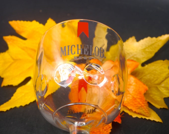 Michelob thumbprint beer glass | goblet. Etched-glass branding.