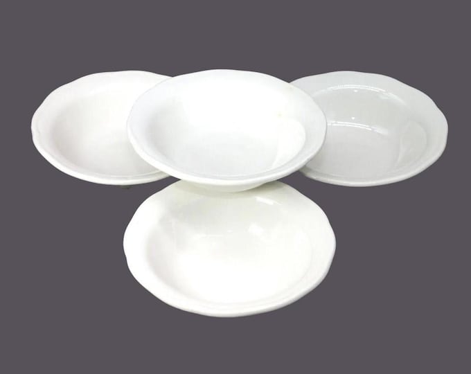 Four Grindley Duraline all-white fruit nappies, dessert bowls. Super Vitrified Hotelware made in England. Flaw (see below).