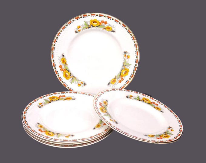 Five John Maddock Embassy Marigold bread plates. Art-deco tableware made in England.