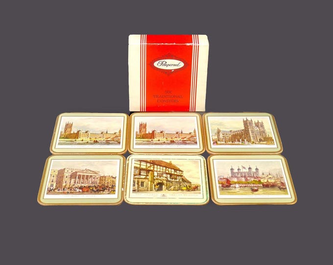 Pimpernel 19th Century London boxed set of six square coasters. British Heritage Series. Made in England.