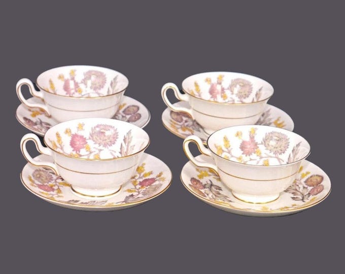 Wedgwood Lichfield bone china cup and saucer sets. Wide mouth, peony shape made in England. Choose quantity below.