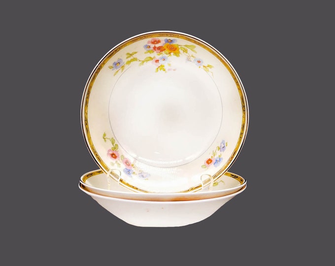 Three Johnson Brothers Watteau coupe cereal bowls. Pareek ironstone made in England.
