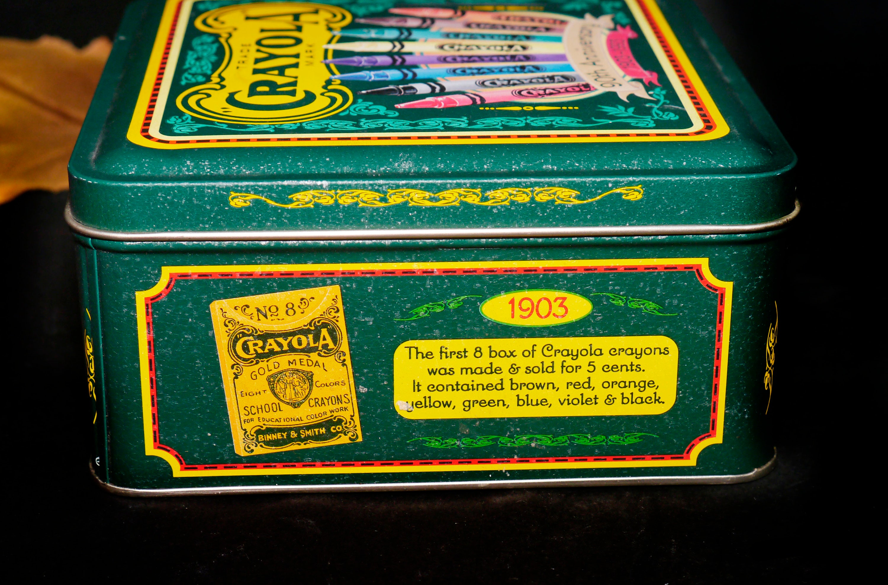 Crayola crayons 90th anniversary vintage tin metal storage