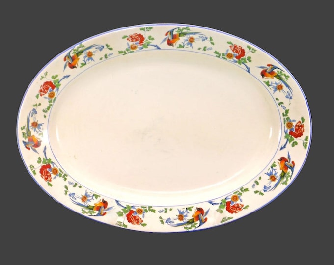 Antique George Jones Golden Pheasant Turkey Platter: Edwardian Crescent Ivory Ironstone
