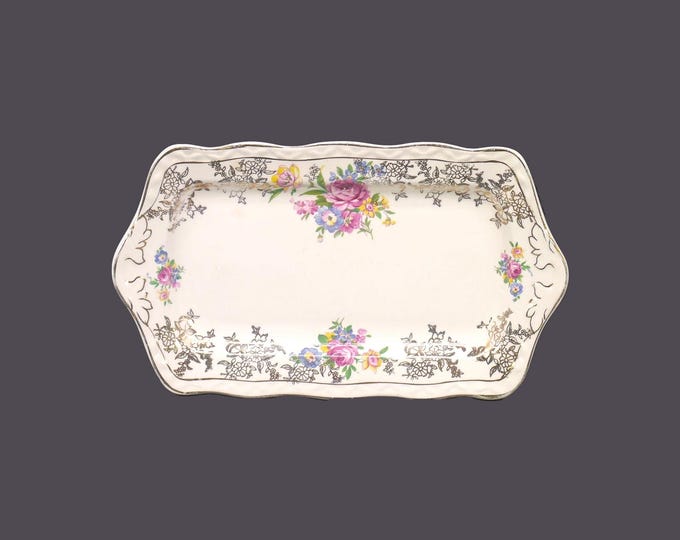 Antique J.H. Weatherby Golden Bouquet small lugged sandwich | cake platter or cream sugar under-tray made in England.