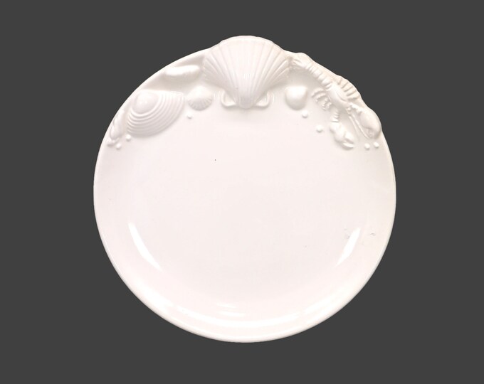 JAP1063 majolica seashell plate great for Seafood Night, Beach theme. Chef's favorite all white made in Japan. Sold individually.