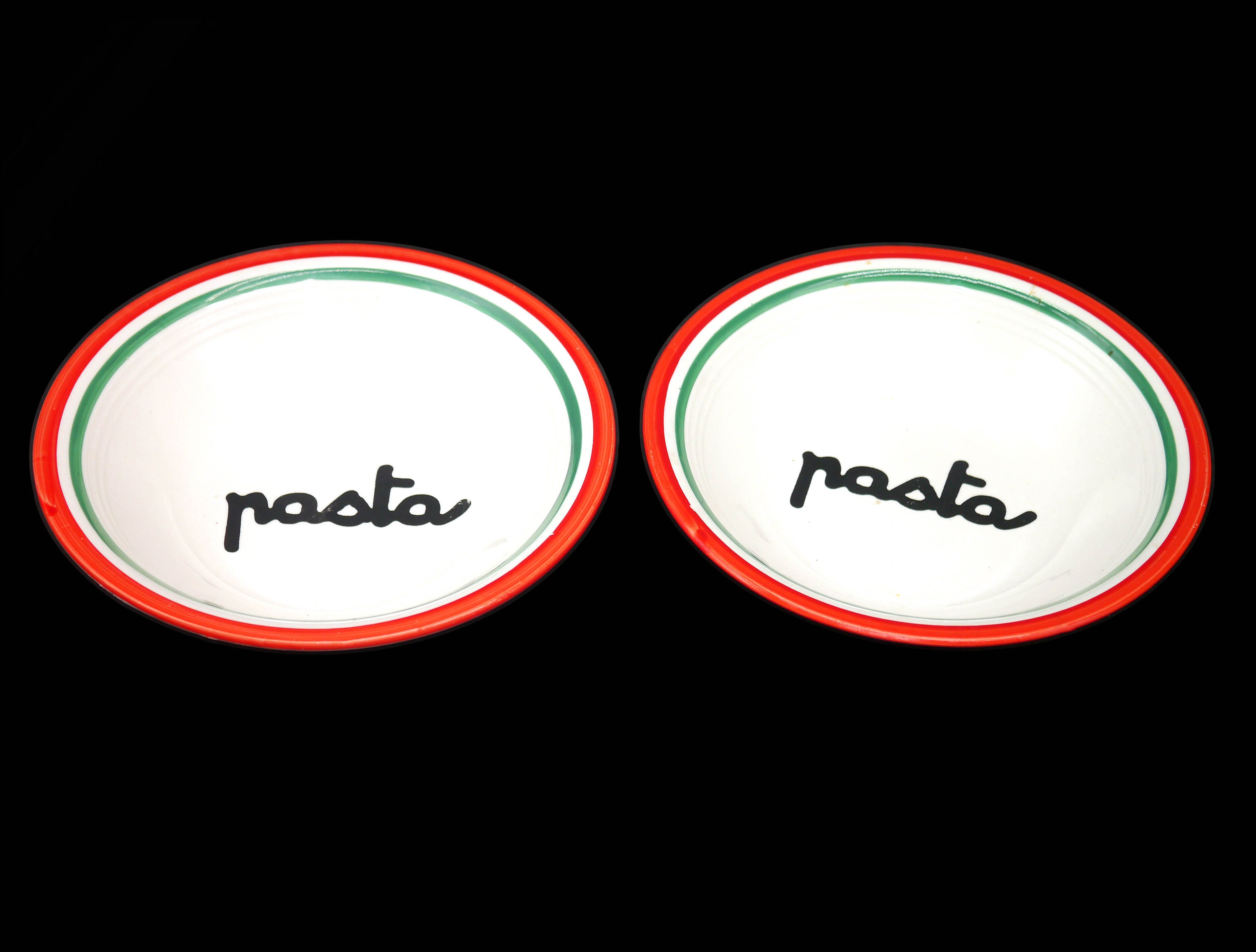 Pair of Certified International individual pasta bowls. Pasta wording