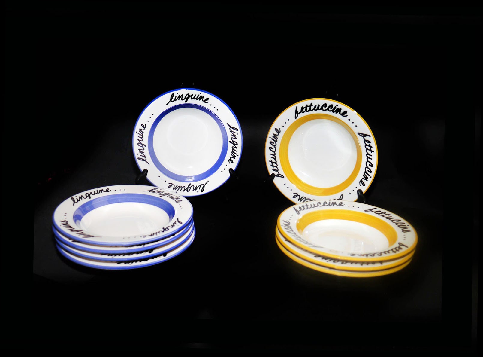 Four Pier 1 Fettuccine Linguine individual rimmed pasta bowls made in