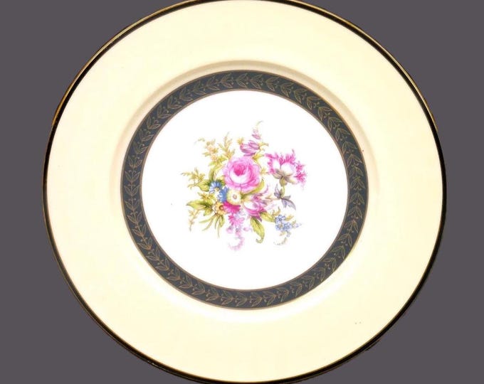 Art-deco era Noritake Morimura hand-painted Nippon large, dinner plate. Yellow rim, black verge gold chevrons, floral center.