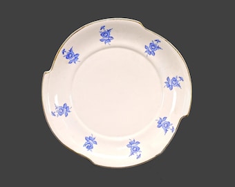 Vintage California Originals 831 | 852 blue-&-white round platter made USA. Blue roses.