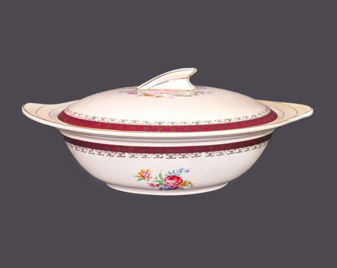 Crownford Coronation Rose lugged, covered serving bowl made in England.