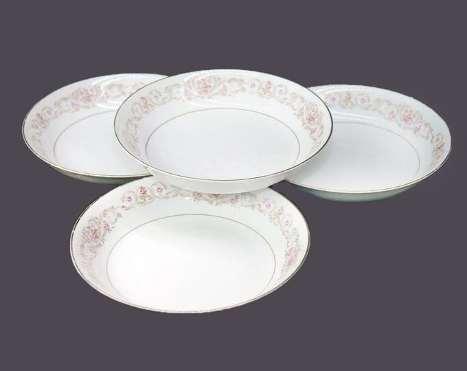 Four Royal Cameo Winona 4703 coupe soup bowls made in Japan. Flaw (see below).