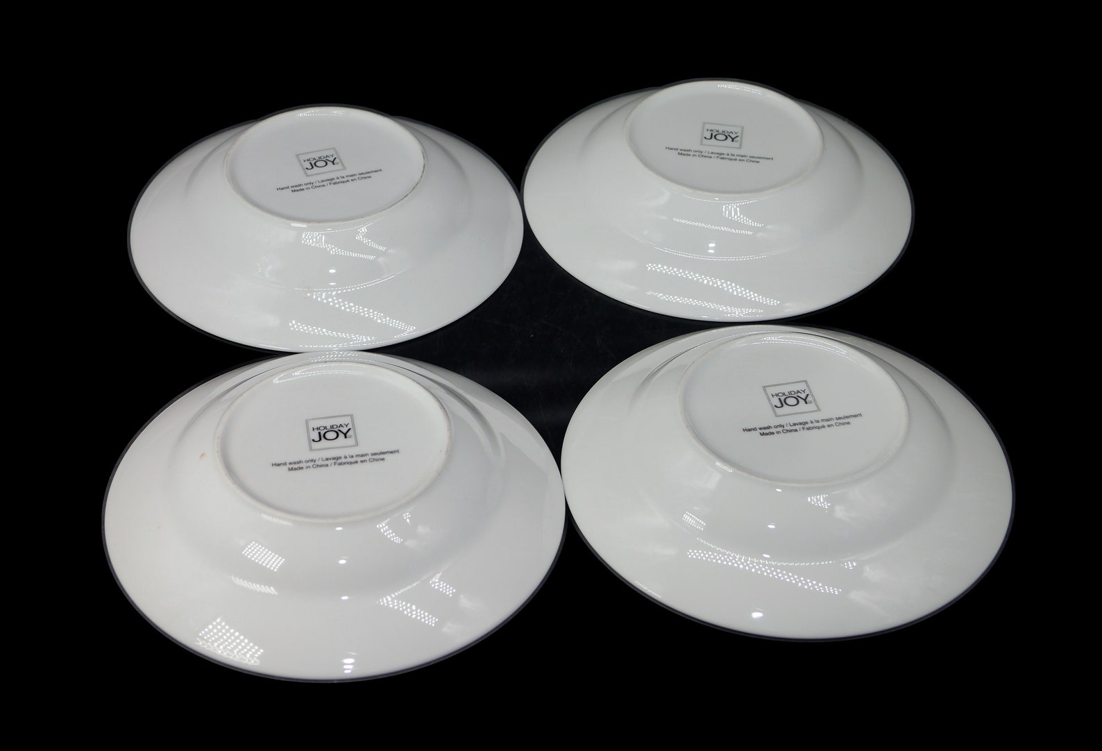 Set of Holiday Joy Rimmed Soup Bowls. Gold Scrolls on White. Etsy Canada