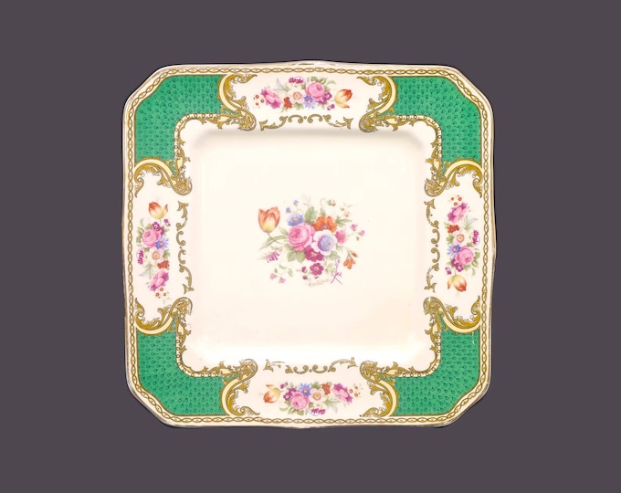 Myott The Bouquet Green 2381 square luncheon plate made in England.