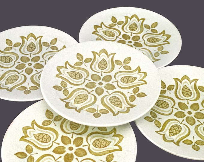 Five J&G Meakin Tulip Time Green stoneware bread plates. Maidstone stoneware made in England.