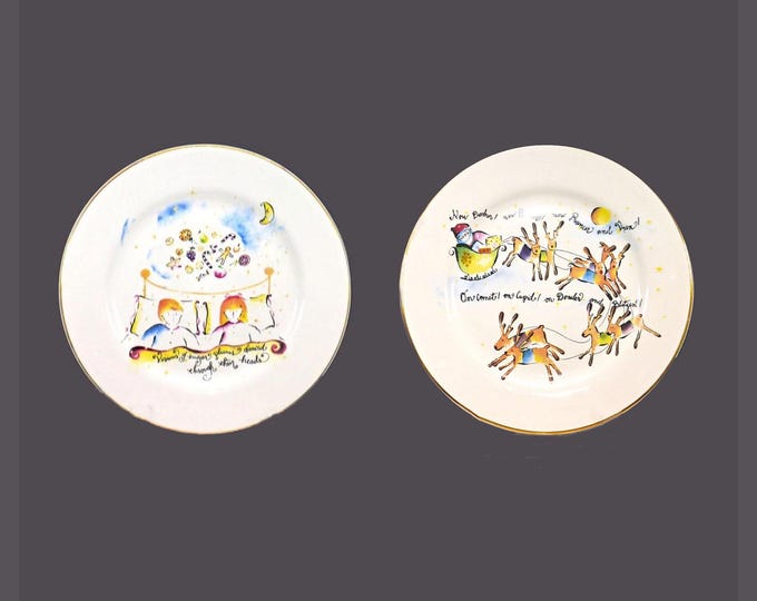 Vintage pair of Rosanna Twas the Night Before Christmas Salad Plates: Santa, Sugar Plums