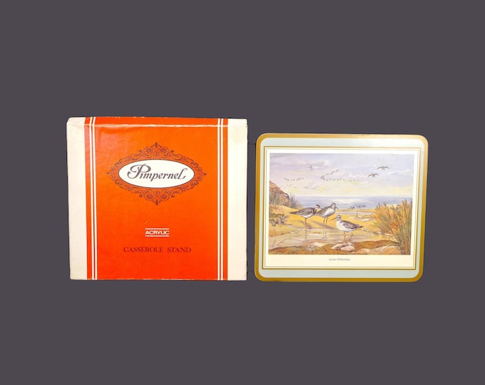 Pimpernel Shore Birds acrylic casserole stand with original box. Lesser Yellowlegs. Rubber feet. Made in England.
