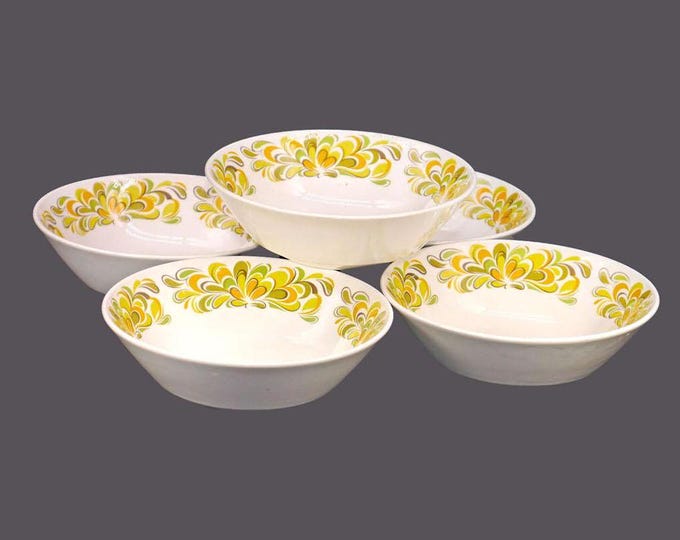 Five  Johnson Brothers Sun Valley coupe cereal bowls. Snowhite Regency Ironstone made in England.
