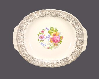 Mid-century American Limoges La Marr K-S542 lugged serving platter made in the USA. Central florals, filigree rim. Flaws (see below).