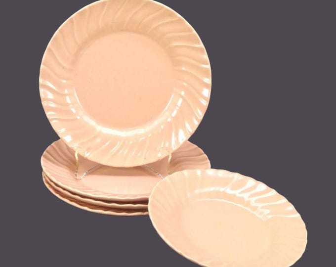 Five Franciscan Coronado Coral Beige Matte plates. Franciscan Ware made in USA. Four dessert, one bread.