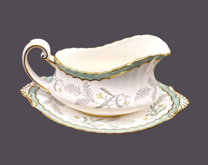 Paragon Sylvan Z1482 gravy boat with oval under-plate. Bone china made in England.