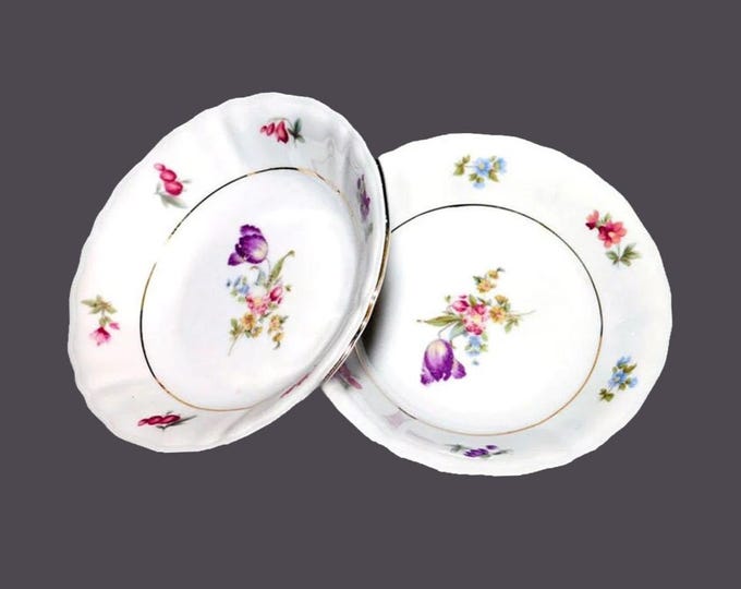 Pair of Winterling Schwarzenbach WIG34 fruit nappies, dessert, berry bowls. Multi-motif Meissen florals. Germany US Zone.
