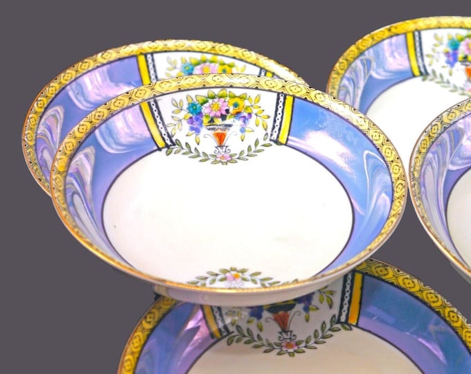Six antique Noritake | Morimura | hand-painted Nippon fruit nappies, dessert bowls.