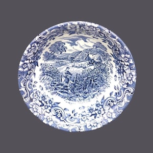 Vintage Staffordshire Cereal Bowl: 17th Century Red River Scene, England